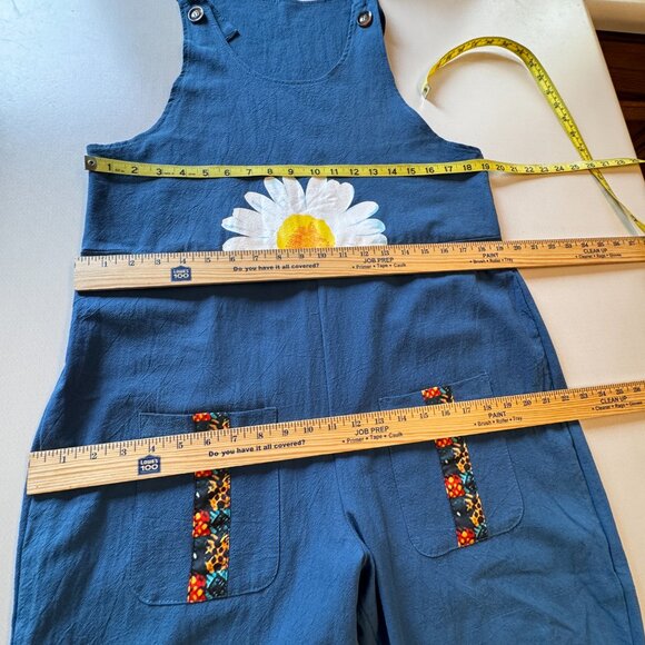 (SOLD) Bib Overall Jumpsuit Teal Daisy Print Baggy Fit Cottagecore Boho Country - Picture 7 of 15